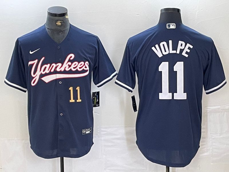 Men New York Yankees 11 Volpe Dark blue Second generation joint name Nike 2024 MLB Jersey style 2